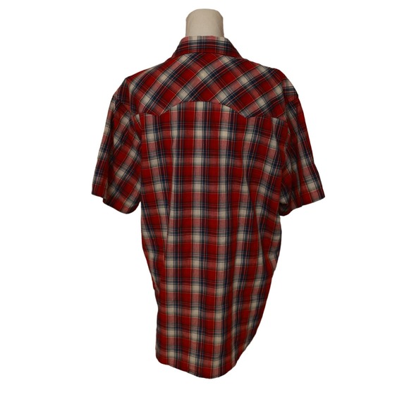 Wrangler men's red Plaid button down pearl snap shirt short sleeve XL - Picture 2 of 3